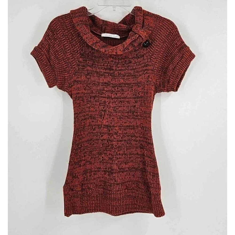 Charlotte Russe Button Tab Cowl Neck Sweater Ribbed Sleeve & Hem Orange Gray L